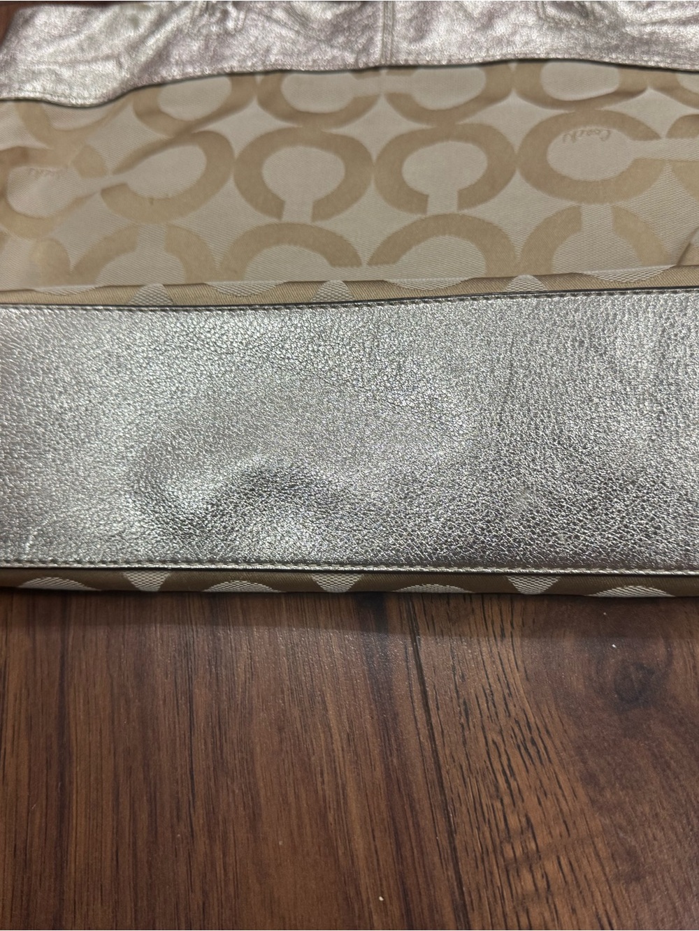Coach Julia Op Art Tote 15013 Metallic Gold Khaki Large Y2K Bag - Picture 12 of 13